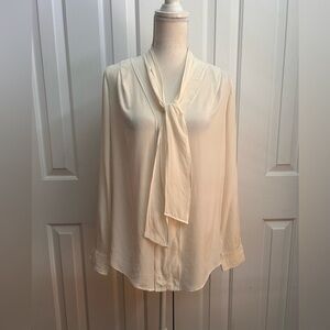 OLSEN EUROPE Women 100% Linen Blouse, Removable Ribbon, Cream, Size S-M/8